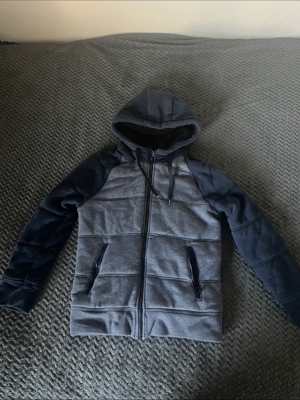 Hollister Two-Tone Hooded Zip Jacket - Gray & Navy
